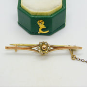 Edwardian 9ct Yellow Gold Seed Pearl Set Floral Sweetheart Brooch Antique c1910