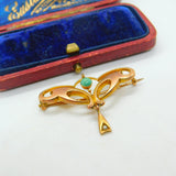 Art Nouveau 9ct Gold, Turquoise & Pearl Murrle Bennett Style Brooch Antique 1910