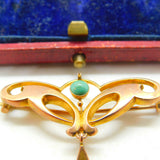 Art Nouveau 9ct Gold, Turquoise & Pearl Murrle Bennett Style Brooch Antique 1910