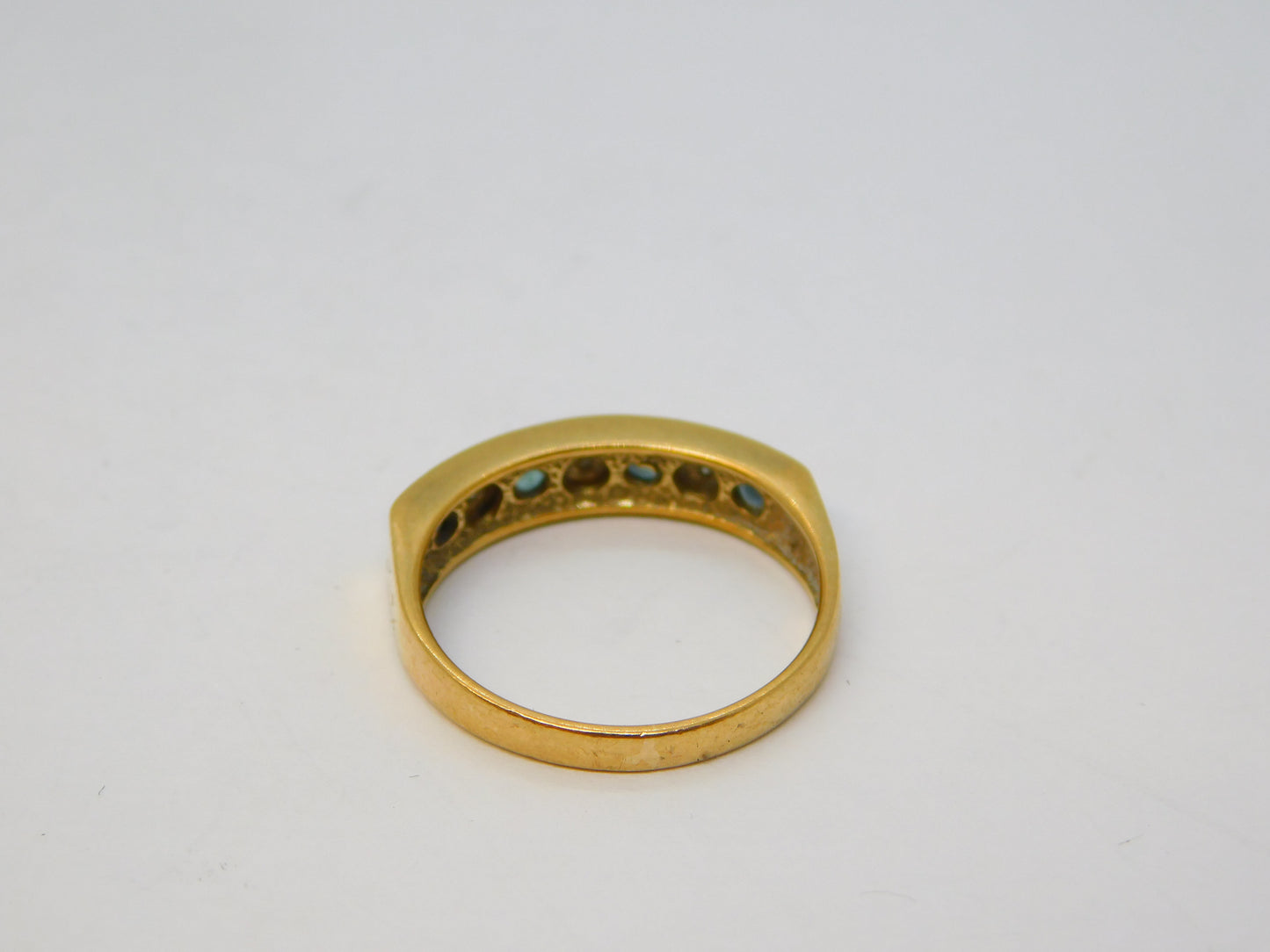 9ct Yellow Gold, Sapphire & Diamond Half-Eternity Ring Vintage 1994 Birmingham