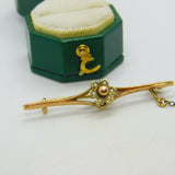 Edwardian 9ct Yellow Gold Seed Pearl Set Floral Sweetheart Brooch Antique c1910