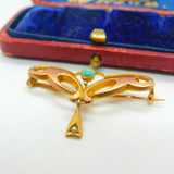 Art Nouveau 9ct Gold, Turquoise & Pearl Murrle Bennett Style Brooch Antique 1910