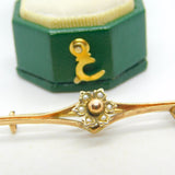 Edwardian 9ct Yellow Gold Seed Pearl Set Floral Sweetheart Brooch Antique c1910