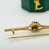 Edwardian 9ct Yellow Gold Seed Pearl Set Floral Sweetheart Brooch Antique c1910
