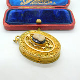Victorian Pinchbeck Gold Ornate Hardstone Cameo Double Locket Antique c1890