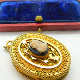 Victorian Pinchbeck Gold Ornate Hardstone Cameo Double Locket Antique c1890