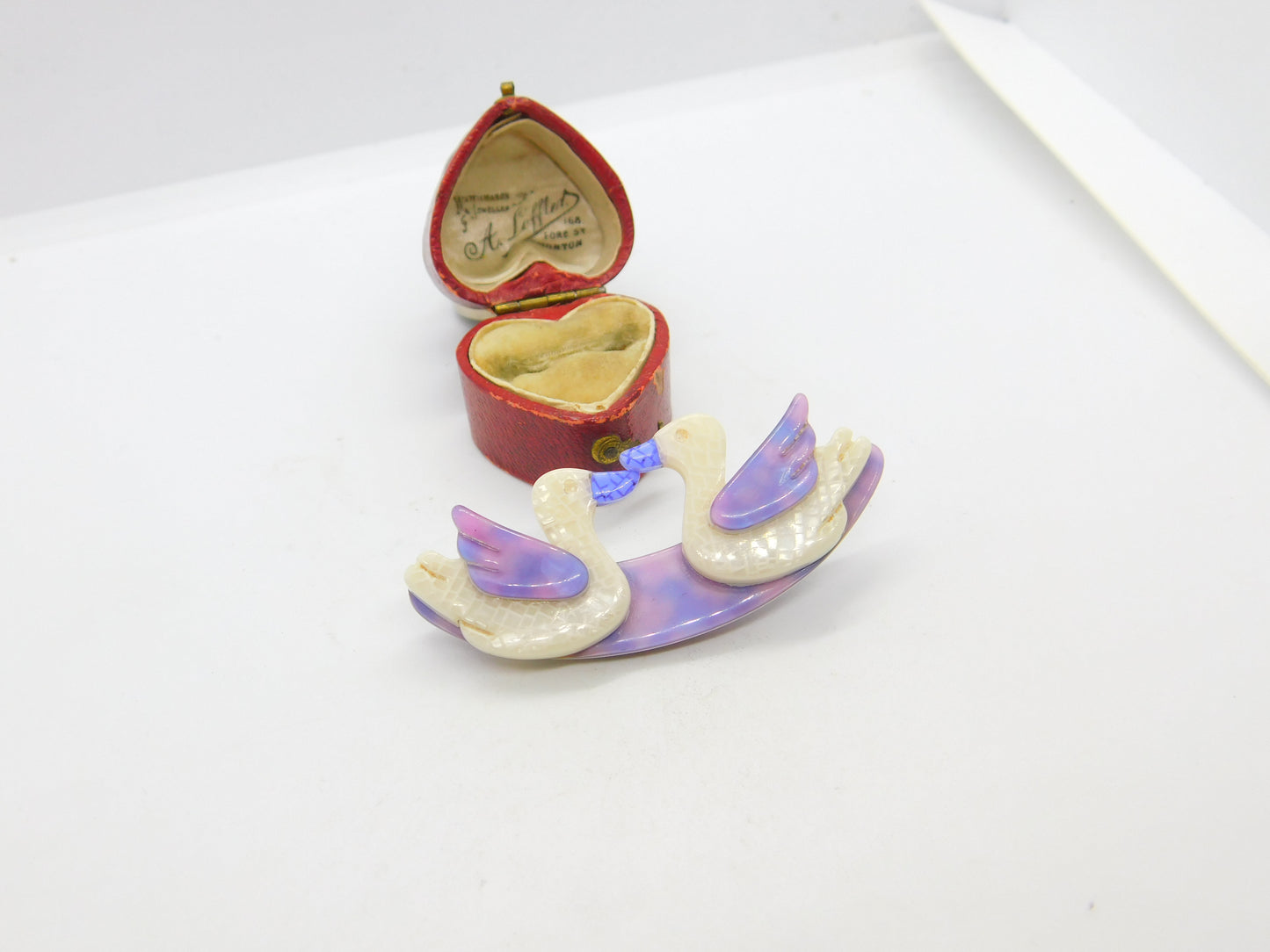 Lea Stein Paris Pair of Swans Kissing Brooch Pin Vintage c1960 French