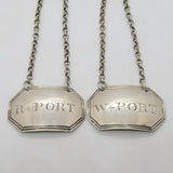 George III White Port & Ruby Port Decanter Label Pair Antique 1790 London