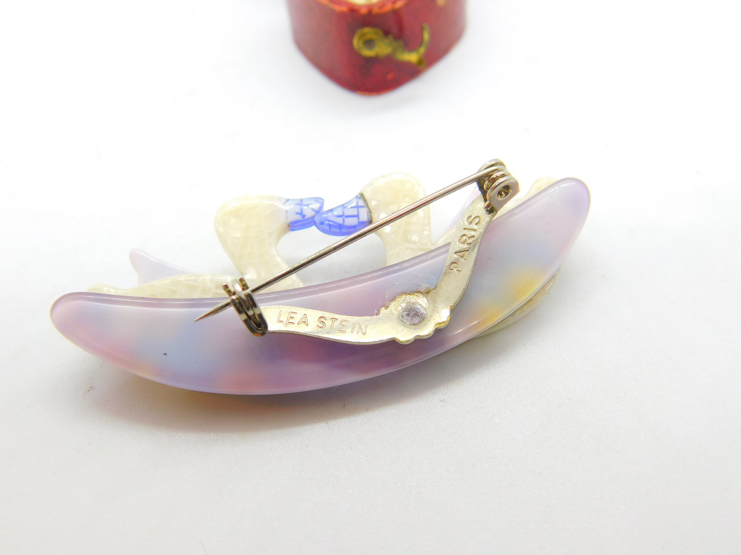 Lea Stein Paris Pair of Swans Kissing Brooch Pin Vintage c1960 French