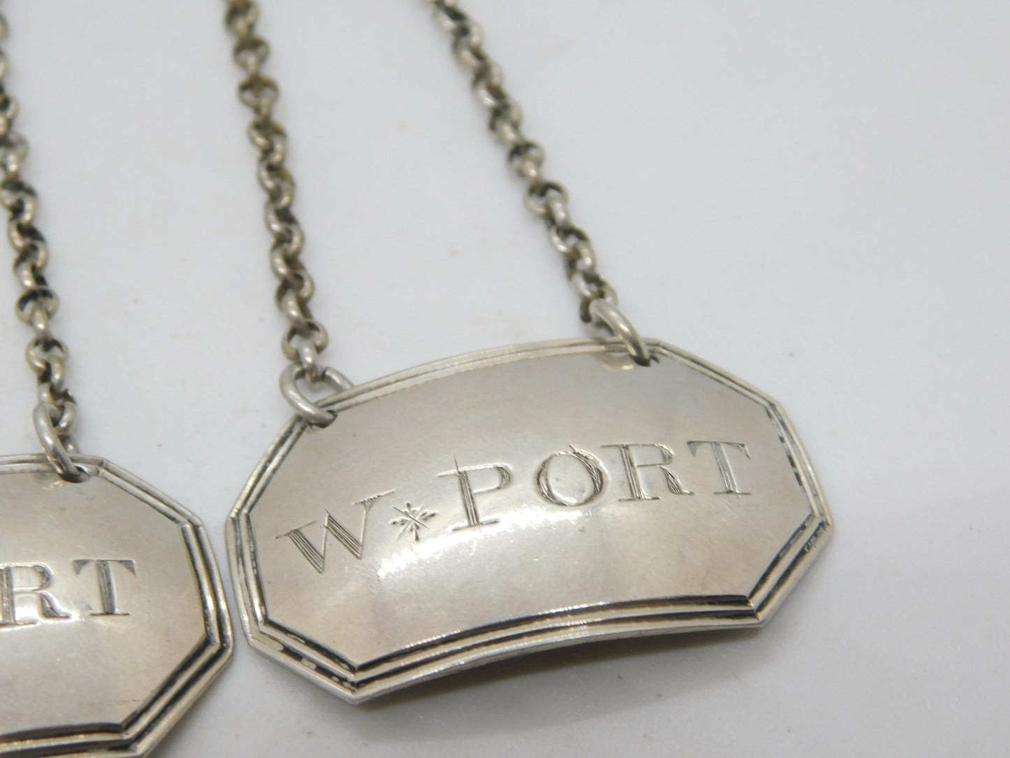 George III White Port & Ruby Port Decanter Label Pair Antique 1790 London