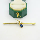 Edwardian 15ct Yellow Gold, Sapphire & Seed Pearl Sweetheart Brooch Antique c1910
