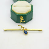 Edwardian 15ct Yellow Gold, Sapphire & Seed Pearl Sweetheart Brooch Antique c1910