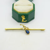 Edwardian 15ct Yellow Gold, Sapphire & Seed Pearl Sweetheart Brooch Antique c1910