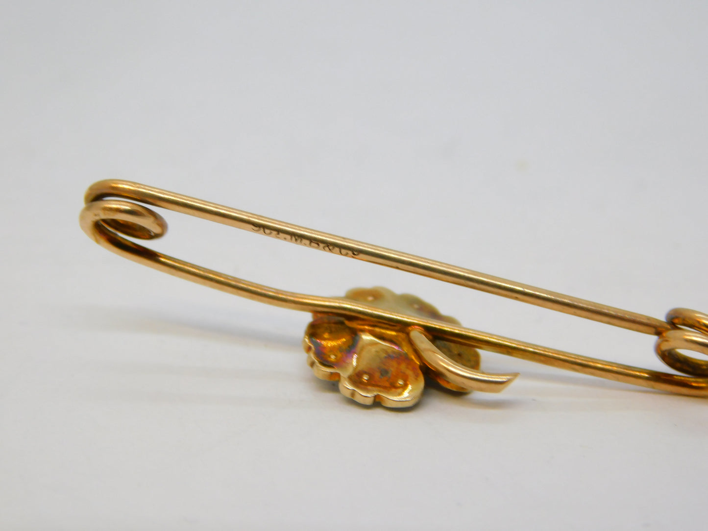 Murrle Bennett & Co 9ct Gold, Seed Pearl, Turquoise Floral Brooch Antique c1910