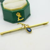 Edwardian 15ct Yellow Gold, Sapphire & Seed Pearl Sweetheart Brooch Antique c1910