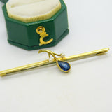 Edwardian 15ct Yellow Gold, Sapphire & Seed Pearl Sweetheart Brooch Antique c1910
