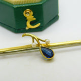 Edwardian 15ct Yellow Gold, Sapphire & Seed Pearl Sweetheart Brooch Antique c1910