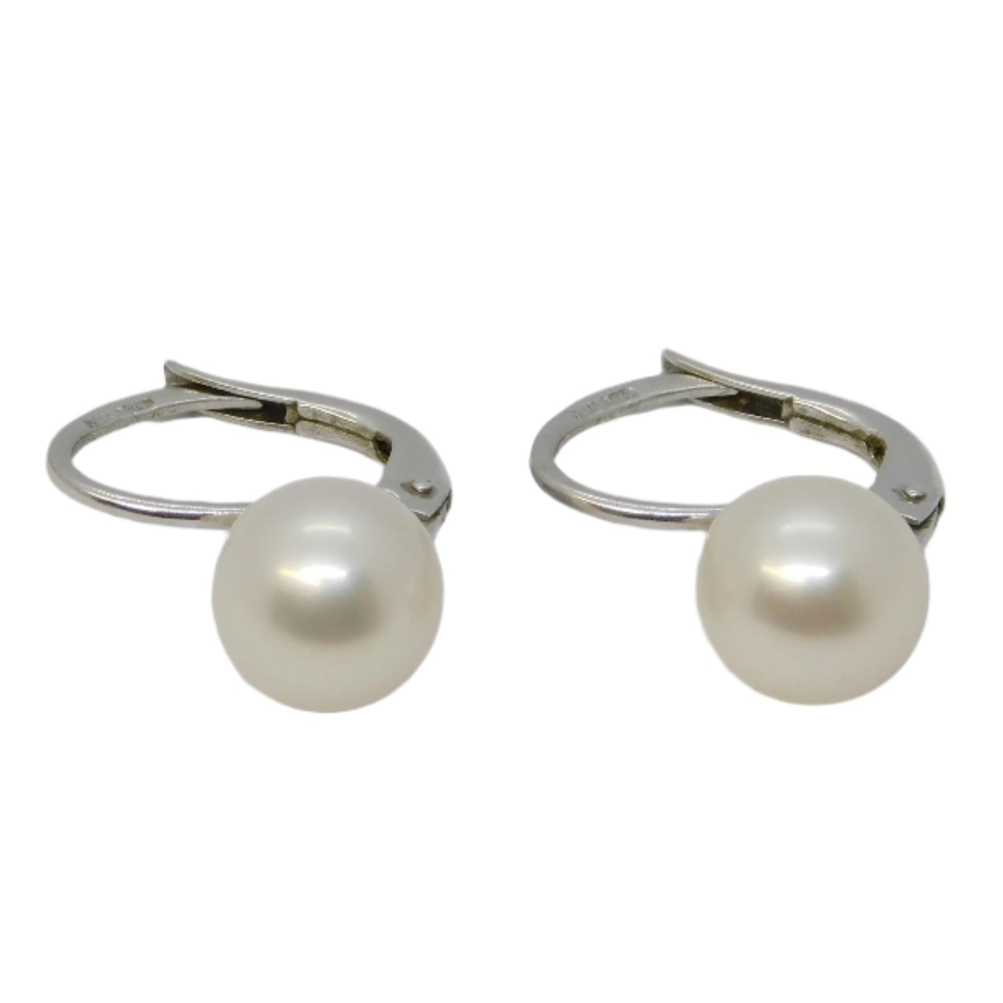 18ct White Gold, Cultured Pearl Hook Huggie Earrings Vintage c1990