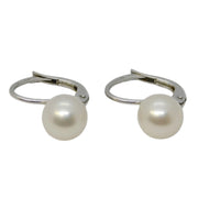 18ct White Gold, Cultured Pearl Hook Huggie Earrings Vintage c1990