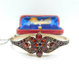 Austro-Hungarian 9ct Gold Bohemian Garnet Set Floral Bangle Antique c1860 Victorian