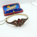 Austro-Hungarian 9ct Gold Bohemian Garnet Set Floral Bangle Antique c1860 Victorian