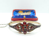 Austro-Hungarian 9ct Gold Bohemian Garnet Set Floral Bangle Antique c1860 Victorian