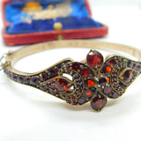 Austro-Hungarian 9ct Gold Bohemian Garnet Set Floral Bangle Antique c1860 Victorian