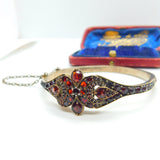 Austro-Hungarian 9ct Gold Bohemian Garnet Set Floral Bangle Antique c1860 Victorian