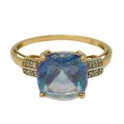9ct Yellow Gold, Blue Topaz & Diamond Set Dress Ring Vintage c1990 London