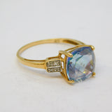 9ct Yellow Gold, Blue Topaz & Diamond Set Dress Ring Vintage c1990 London