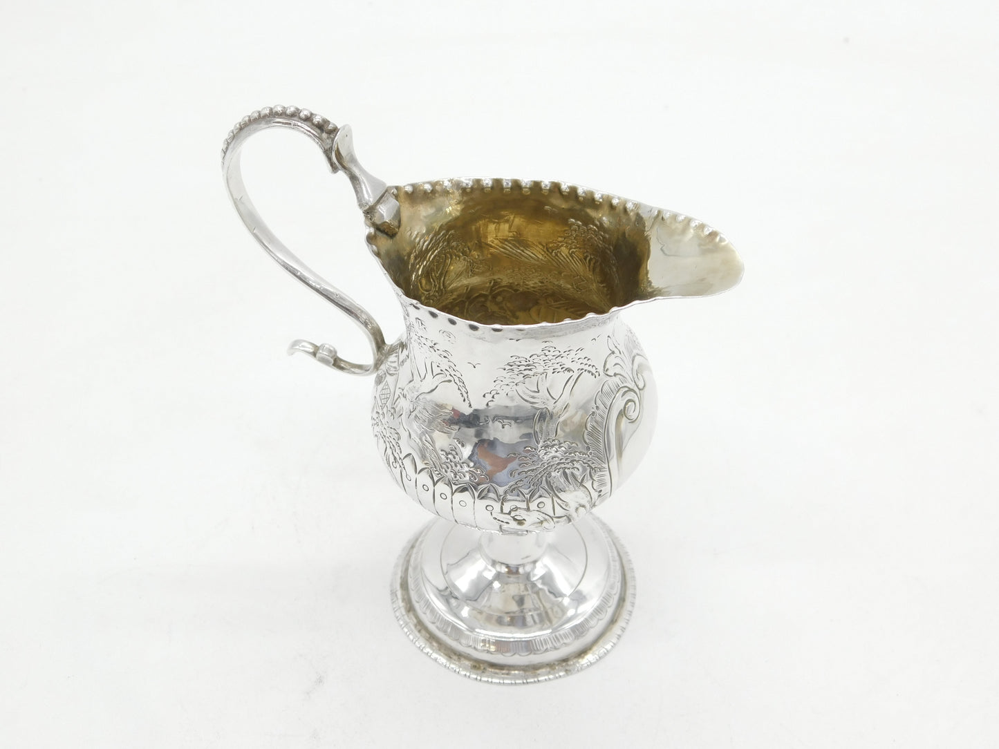 George III Sterling Silver Pedestal Farm Scene Cream Jug Antique 1785 London