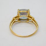 9ct Yellow Gold, Blue Topaz & Diamond Set Dress Ring Vintage c1990 London