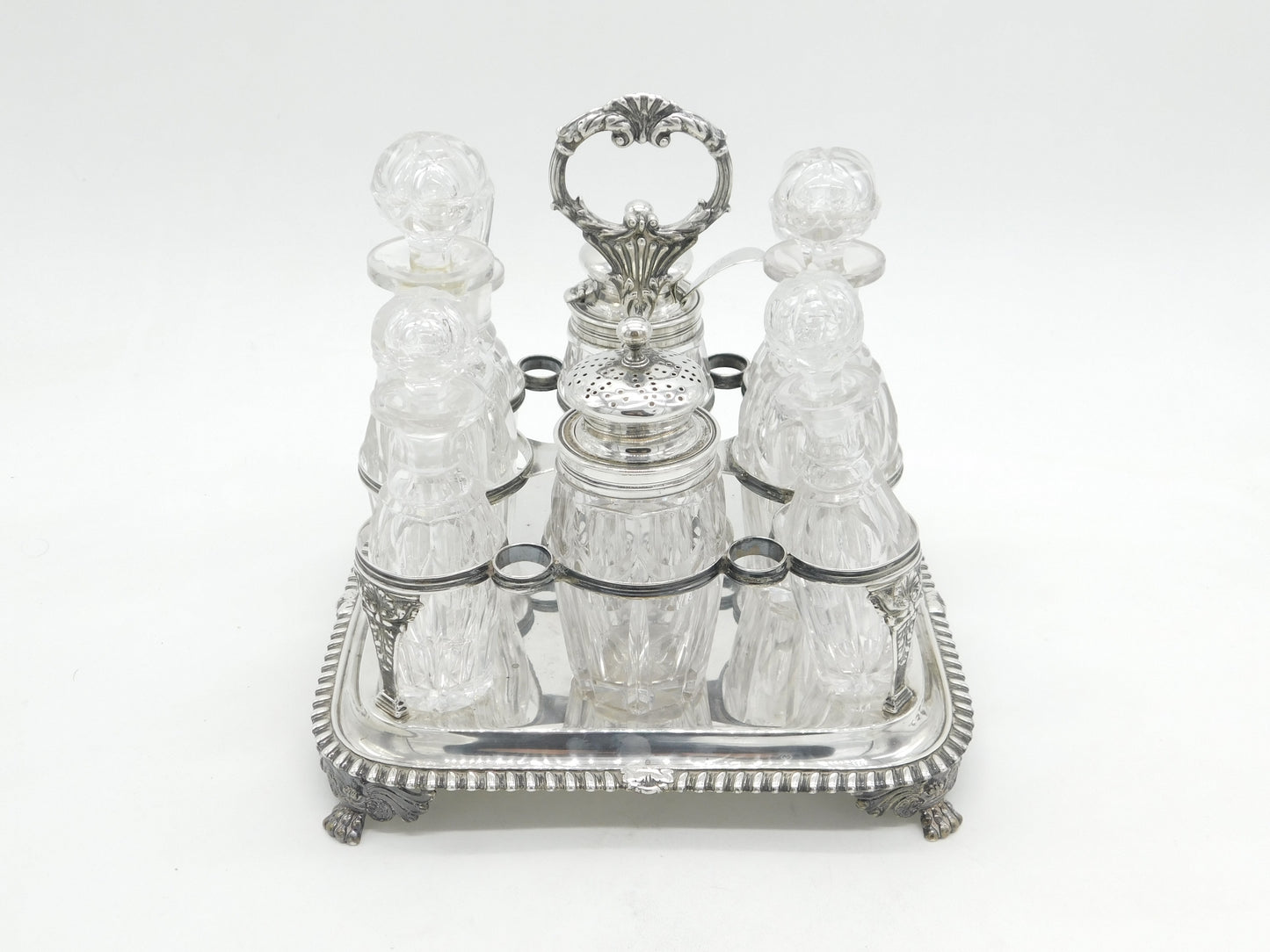 William IV Sterling Silver & Cut Glass Complete Cruet Set Antique 1833 London