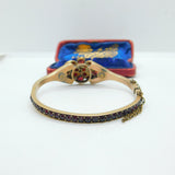 Austro-Hungarian 9ct Gold Bohemian Garnet Set Floral Bangle Antique c1860 Victorian