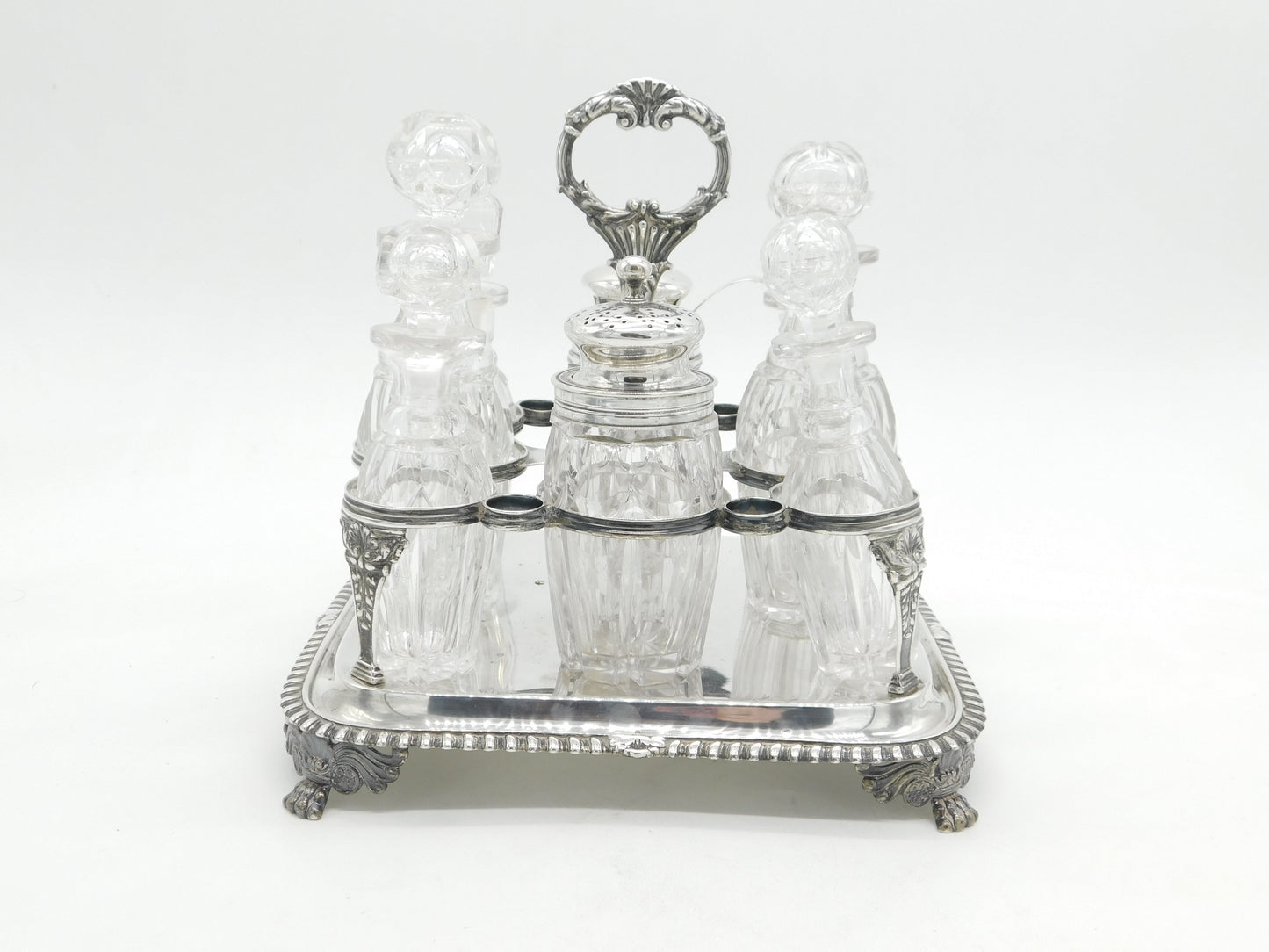 William IV Sterling Silver & Cut Glass Complete Cruet Set Antique 1833 London