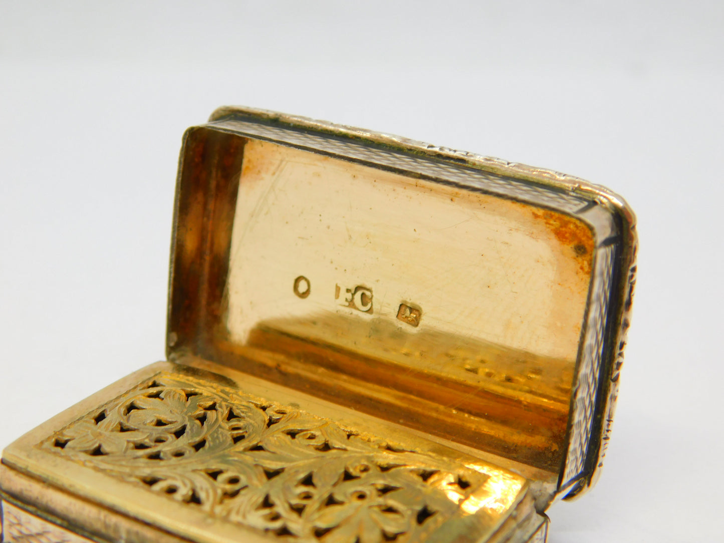 George IV Sterling Silver Gilded Floral Vinaigrette Antique 1827 Birmingham