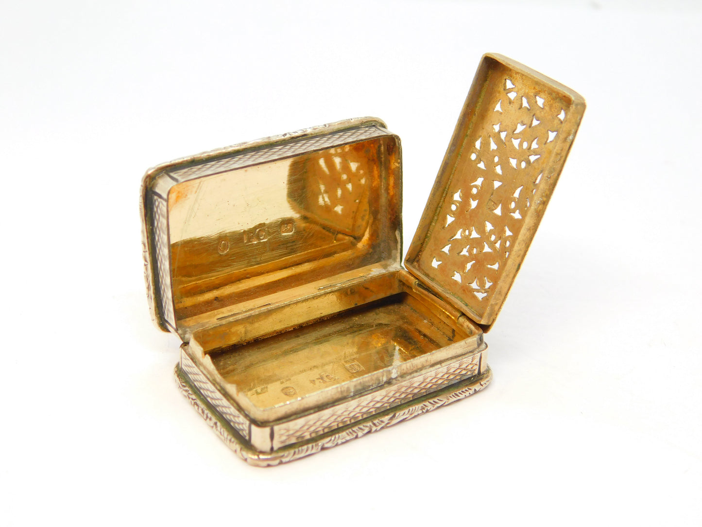 George IV Sterling Silver Gilded Floral Vinaigrette Antique 1827 Birmingham