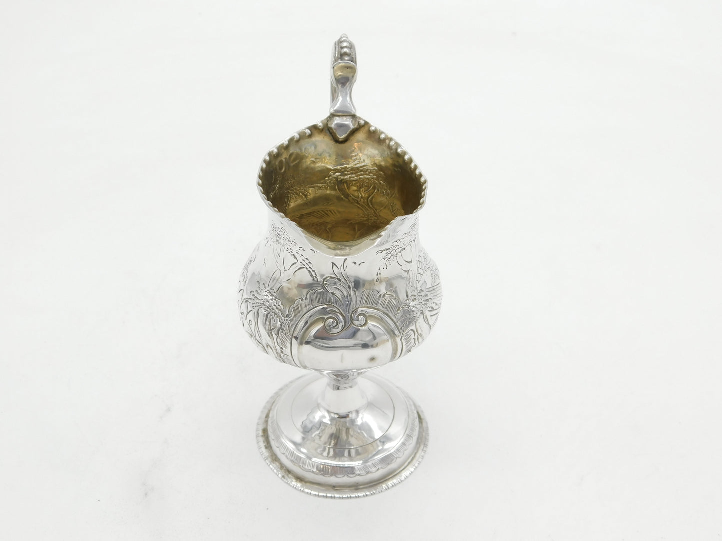 George III Sterling Silver Pedestal Farm Scene Cream Jug Antique 1785 London