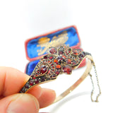 Austro-Hungarian 9ct Gold Bohemian Garnet Set Floral Bangle Antique c1860 Victorian