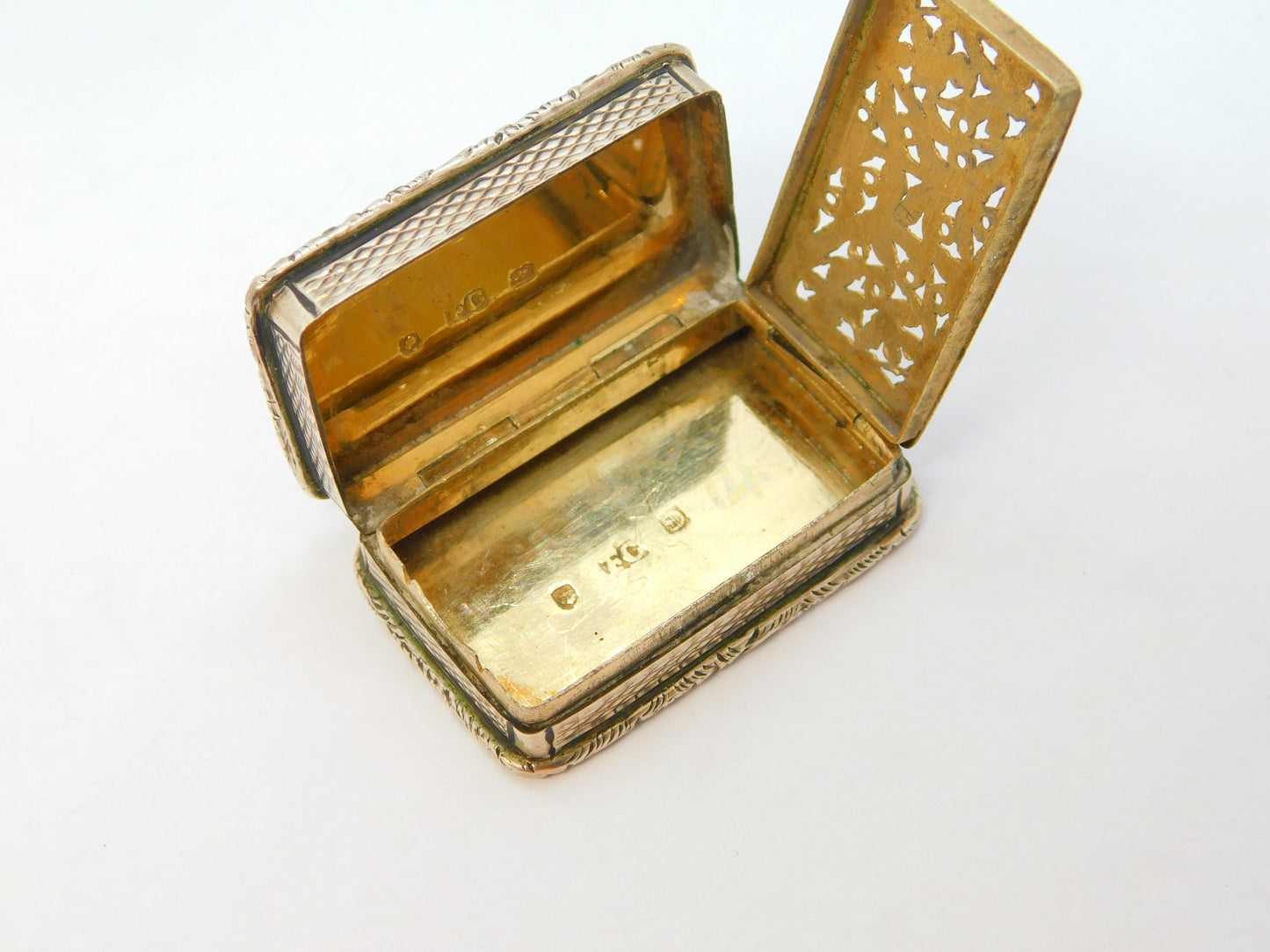 George IV Sterling Silver Gilded Floral Vinaigrette Antique 1827 Birmingham