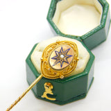 Victorian 18ct Gold, Enamel & Seed Pearl Mourning Stick Pin Antique c1880
