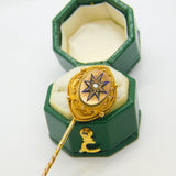 Victorian 18ct Gold, Enamel & Seed Pearl Mourning Stick Pin Antique c1880