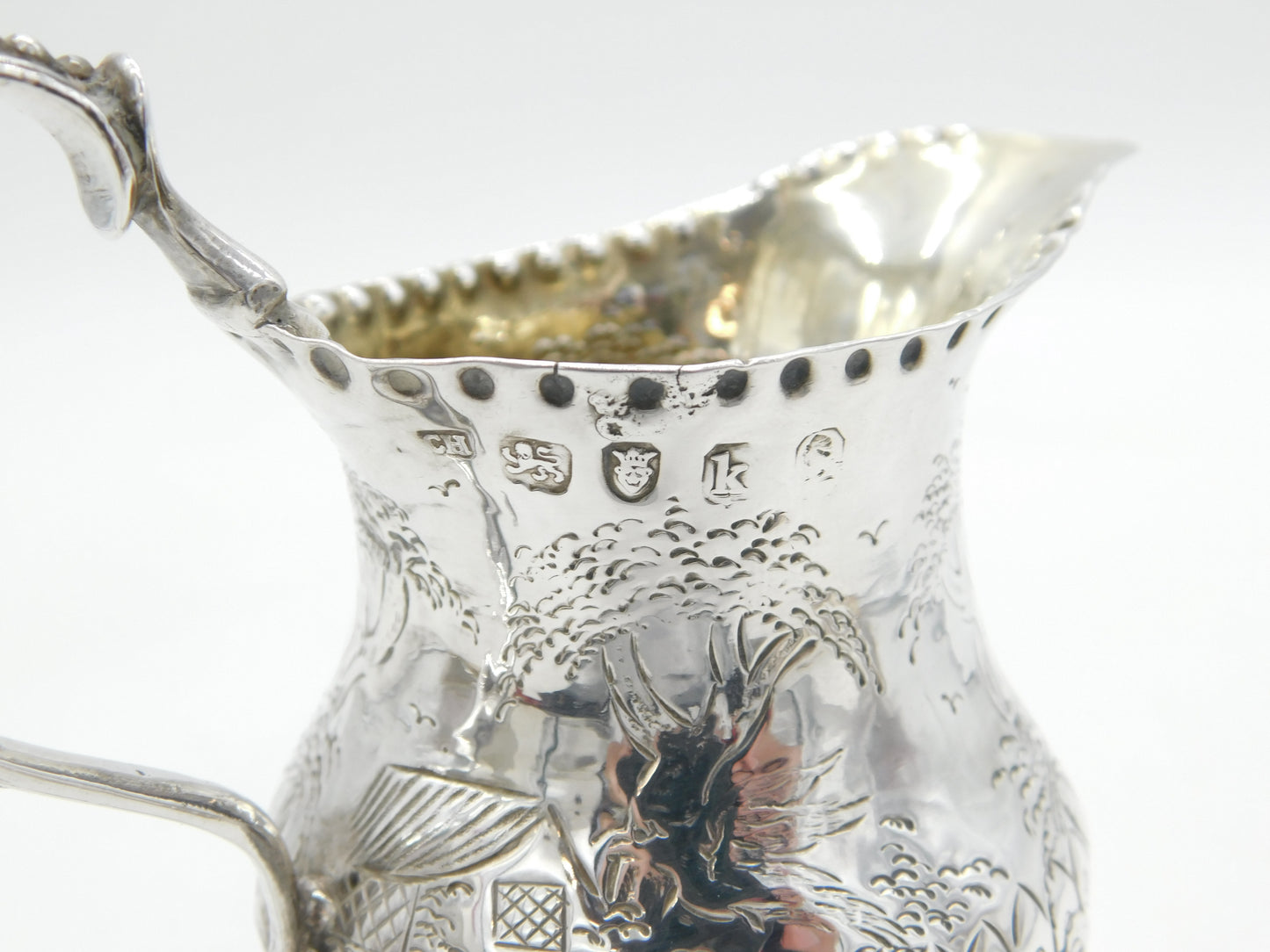 George III Sterling Silver Pedestal Farm Scene Cream Jug Antique 1785 London