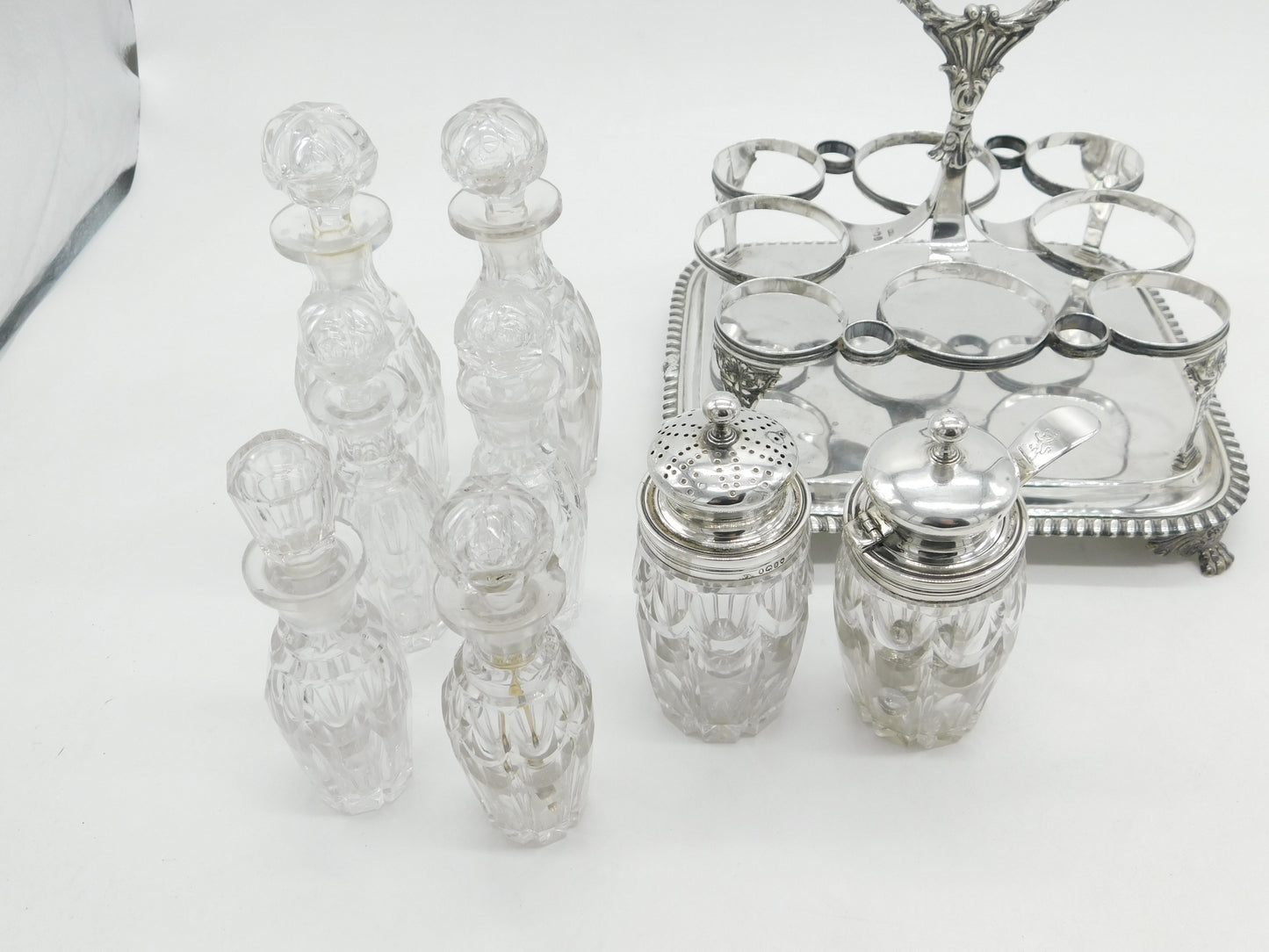 William IV Sterling Silver & Cut Glass Complete Cruet Set Antique 1833 London
