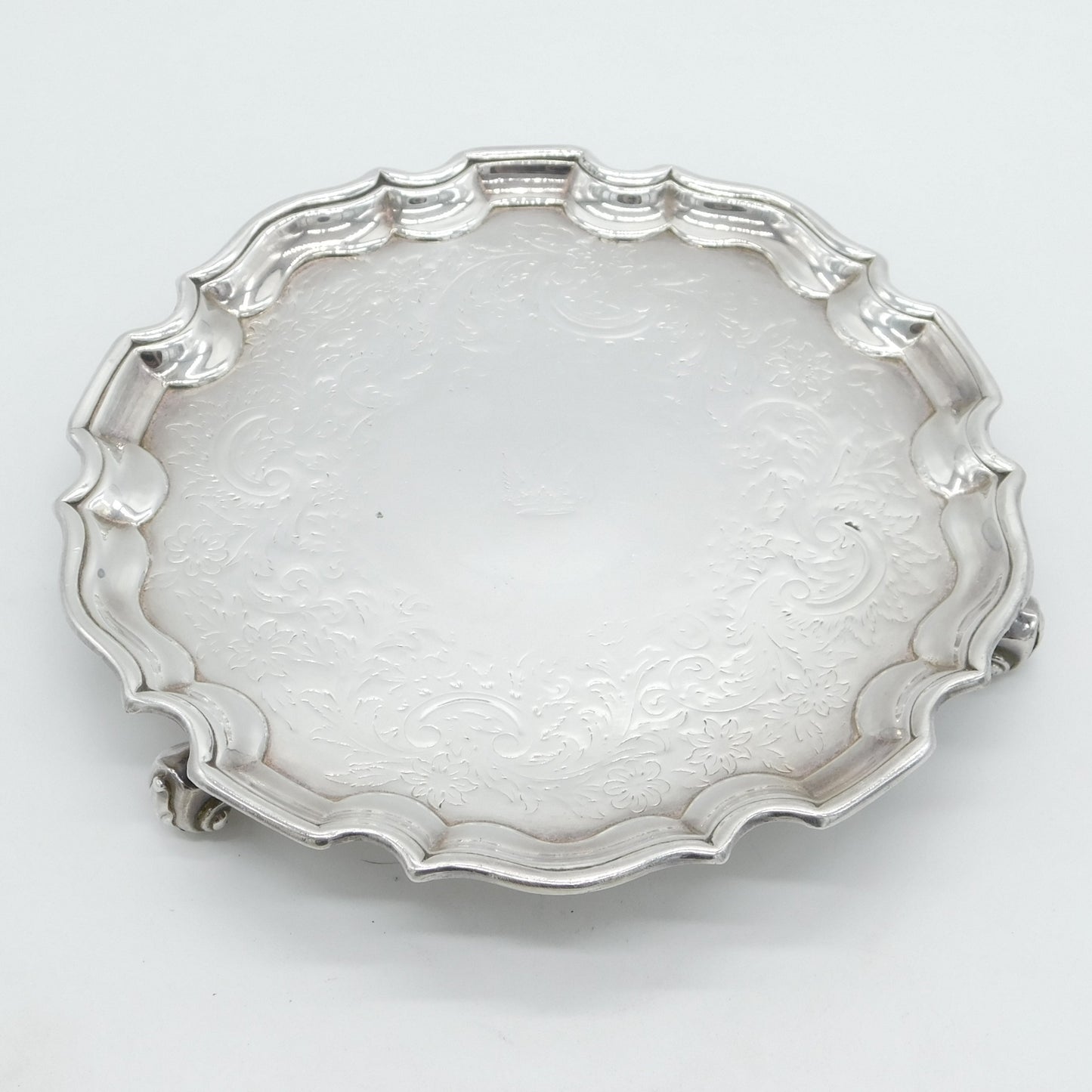 George III Scottish Provincial Sterling Silver Crested Salver Dish Antique c1790