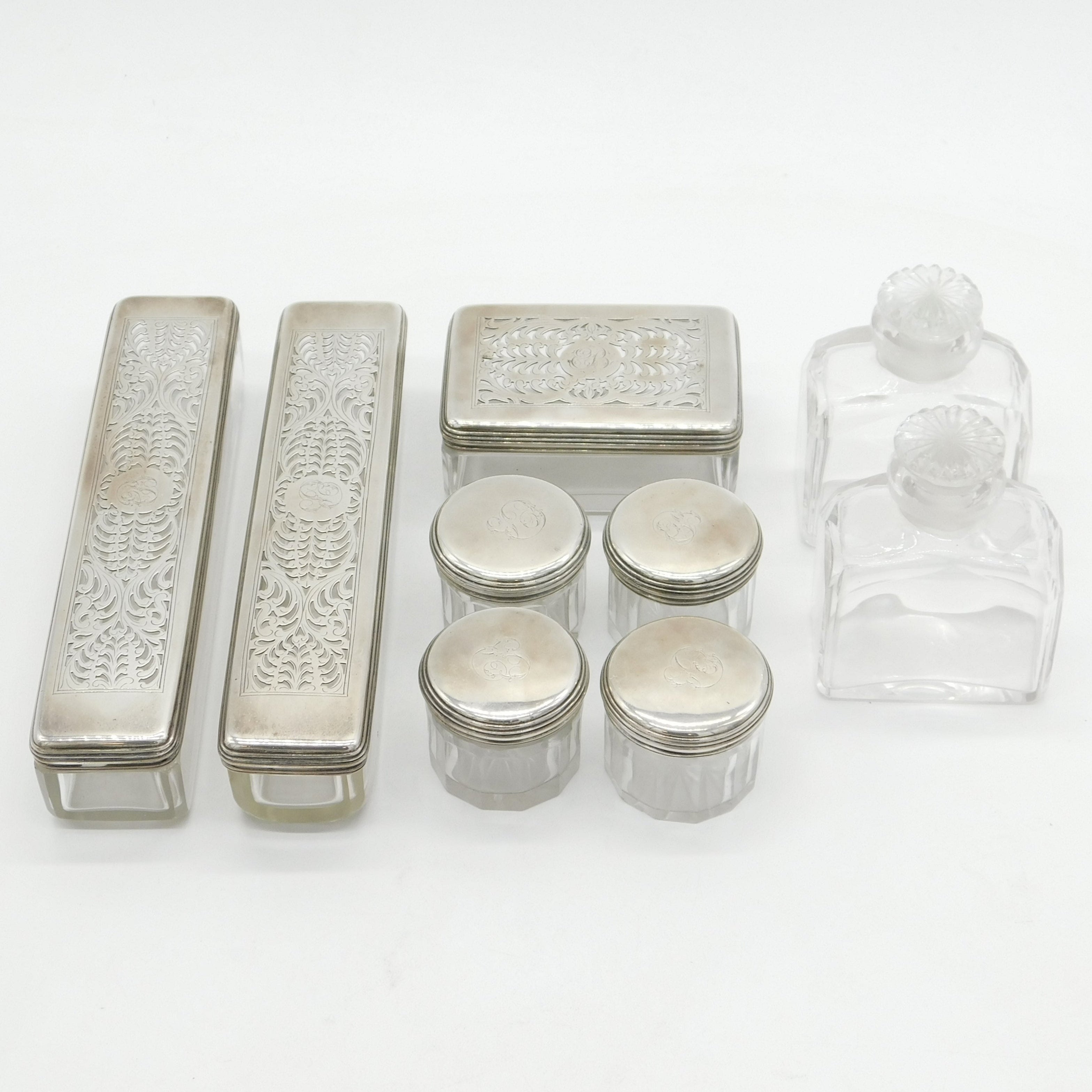George IV Sterling Silver & Glass Nine-Part Vanity Set Antique 1825 London