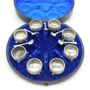 Victorian Boxes Set of Eight Sterling Silver Floral Salt Cellars Antique 1881 London