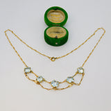 15ct Yellow Gold & Blue Topaz Set Dress Necklace Antique c1920 Art Deco
