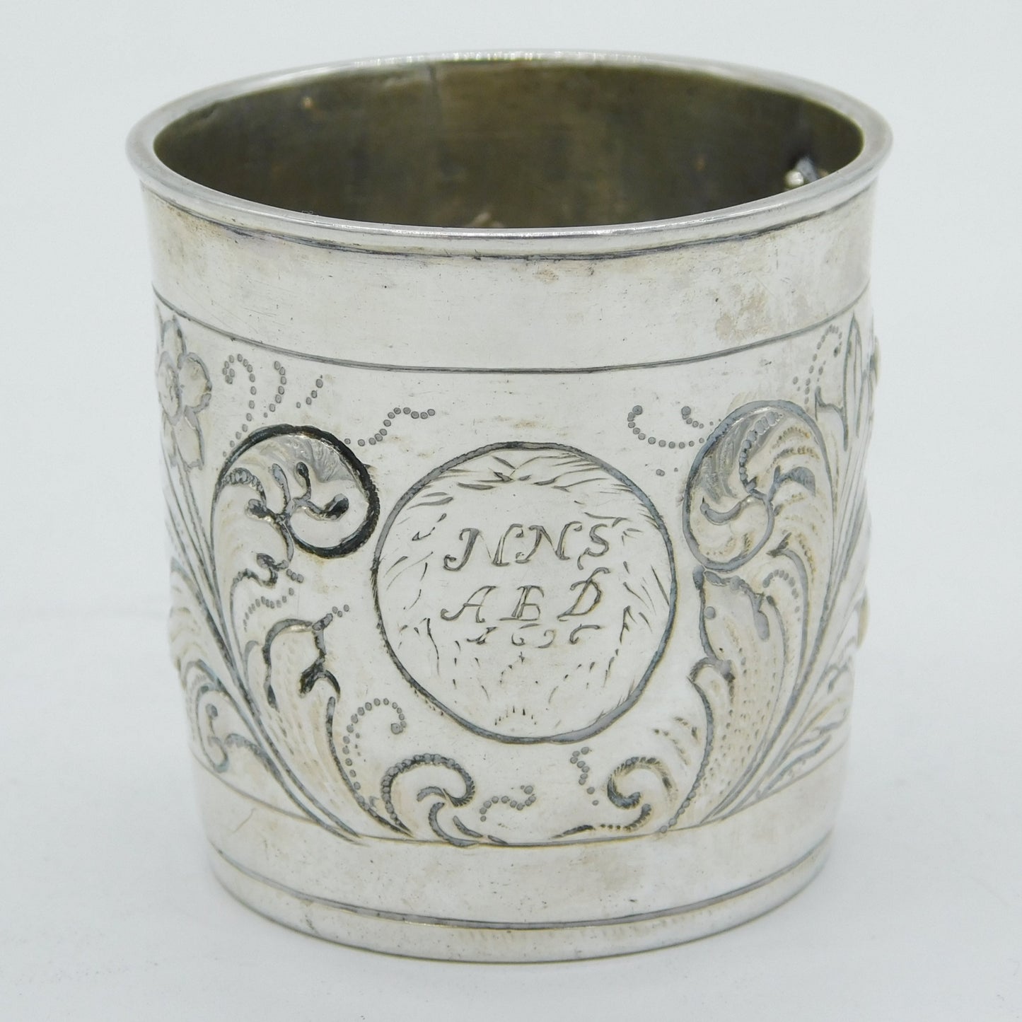 17th Century German Sterling Silver Engraved Floral Beaker Antique 1696 Nurnberg