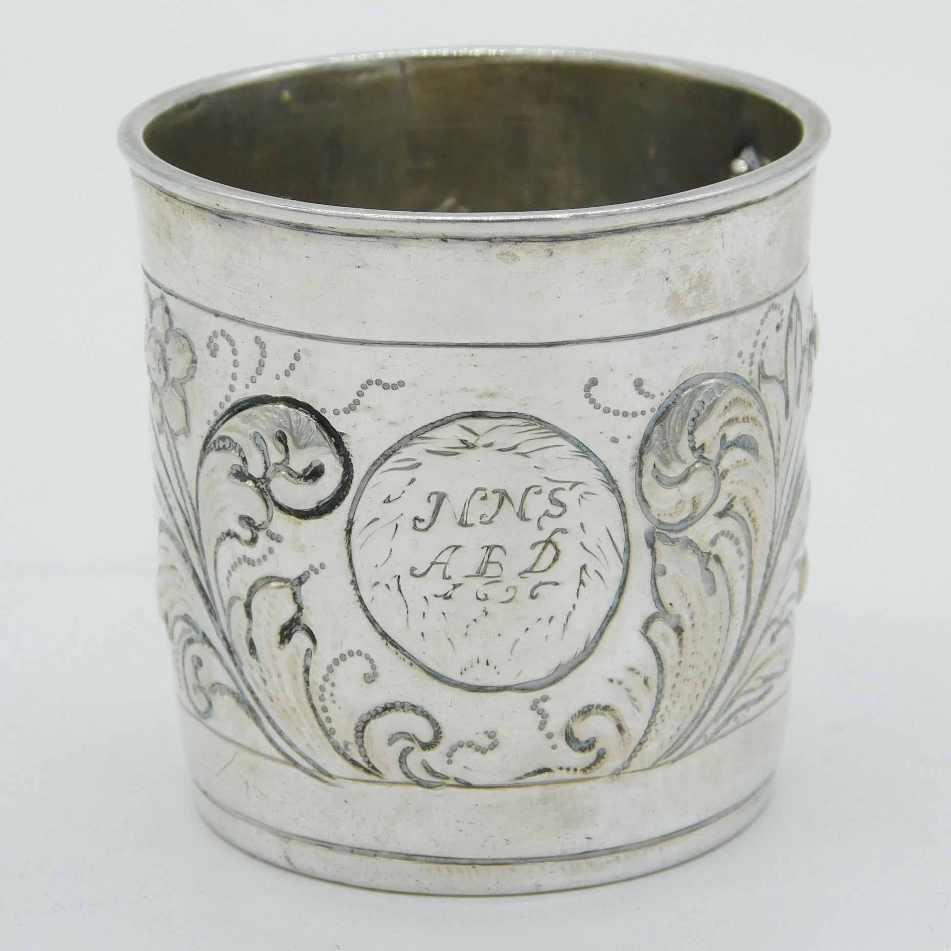 17th Century German Sterling Silver Engraved Floral Beaker Antique 1696 Nurnberg